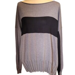 Planet by Lauren G Sweater OS Grey Black Stripe Pima Cotton Modal Lagenlook Boxy